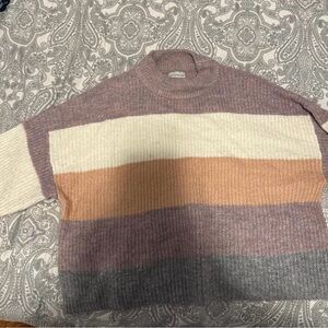 Striped Knit Sweater - Blush, Cream & Gray - Unknown Brand